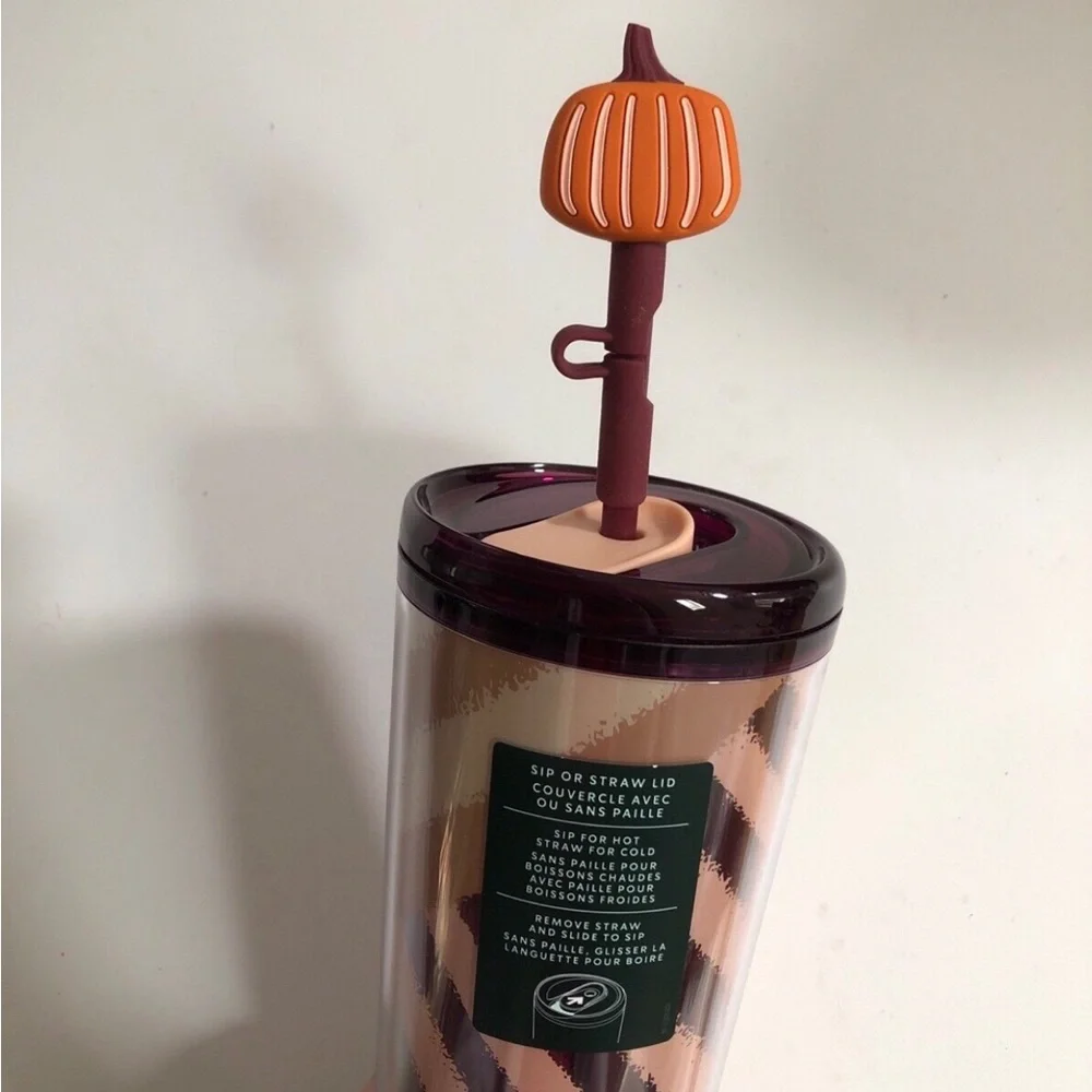 Starbucks fall tumbler cup with pumpkin straw topper brand new